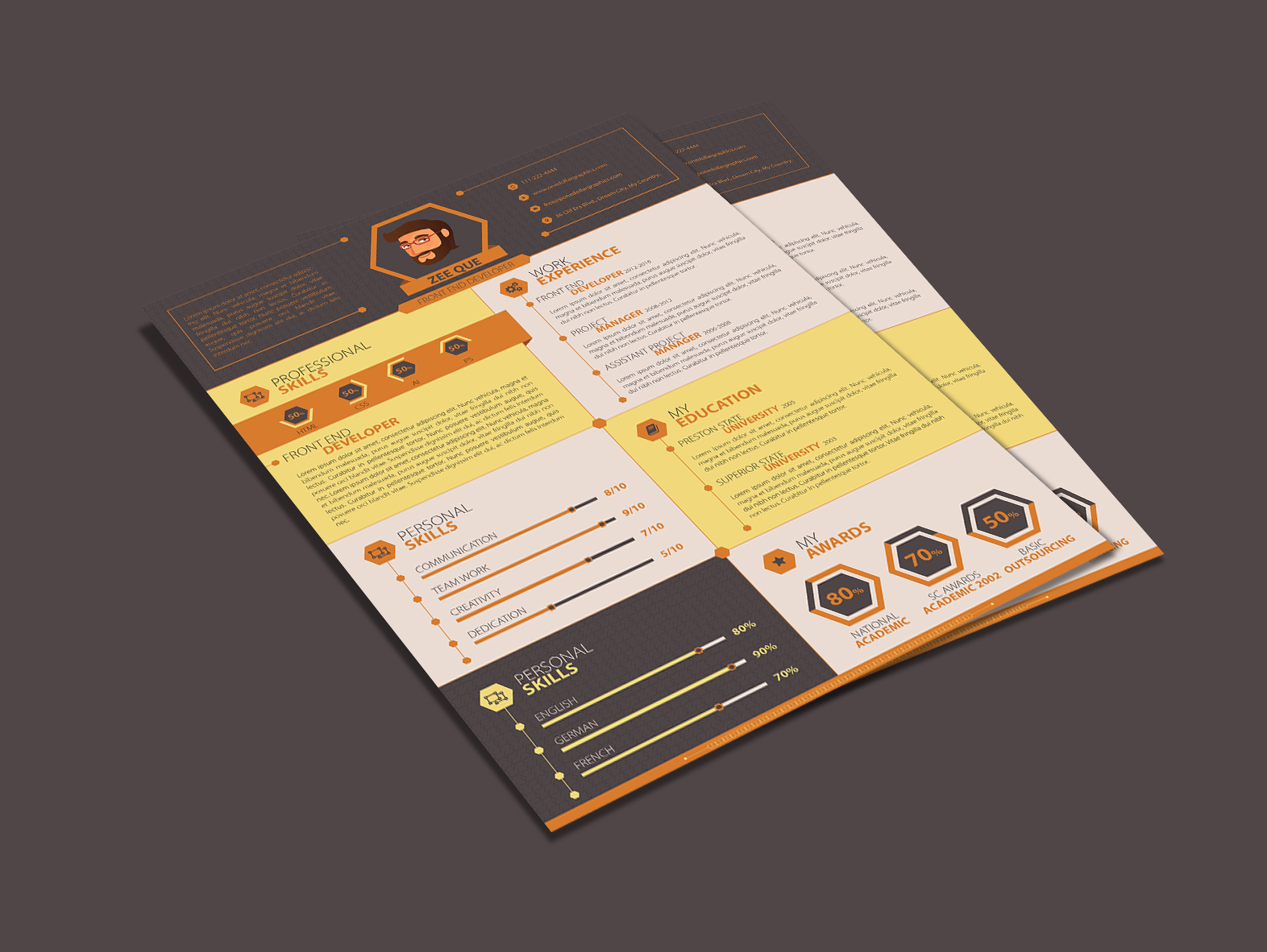 flat resume template design for web designer  u0026 developer