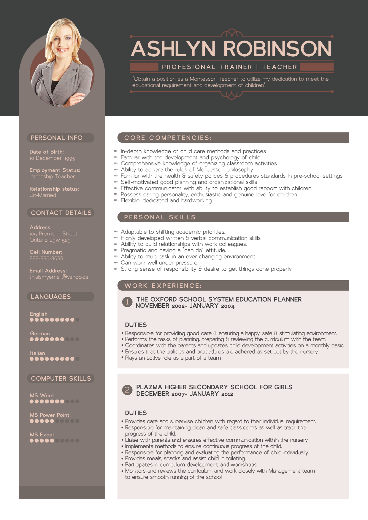 free resume  cv  design template for trainers  u0026 teachers