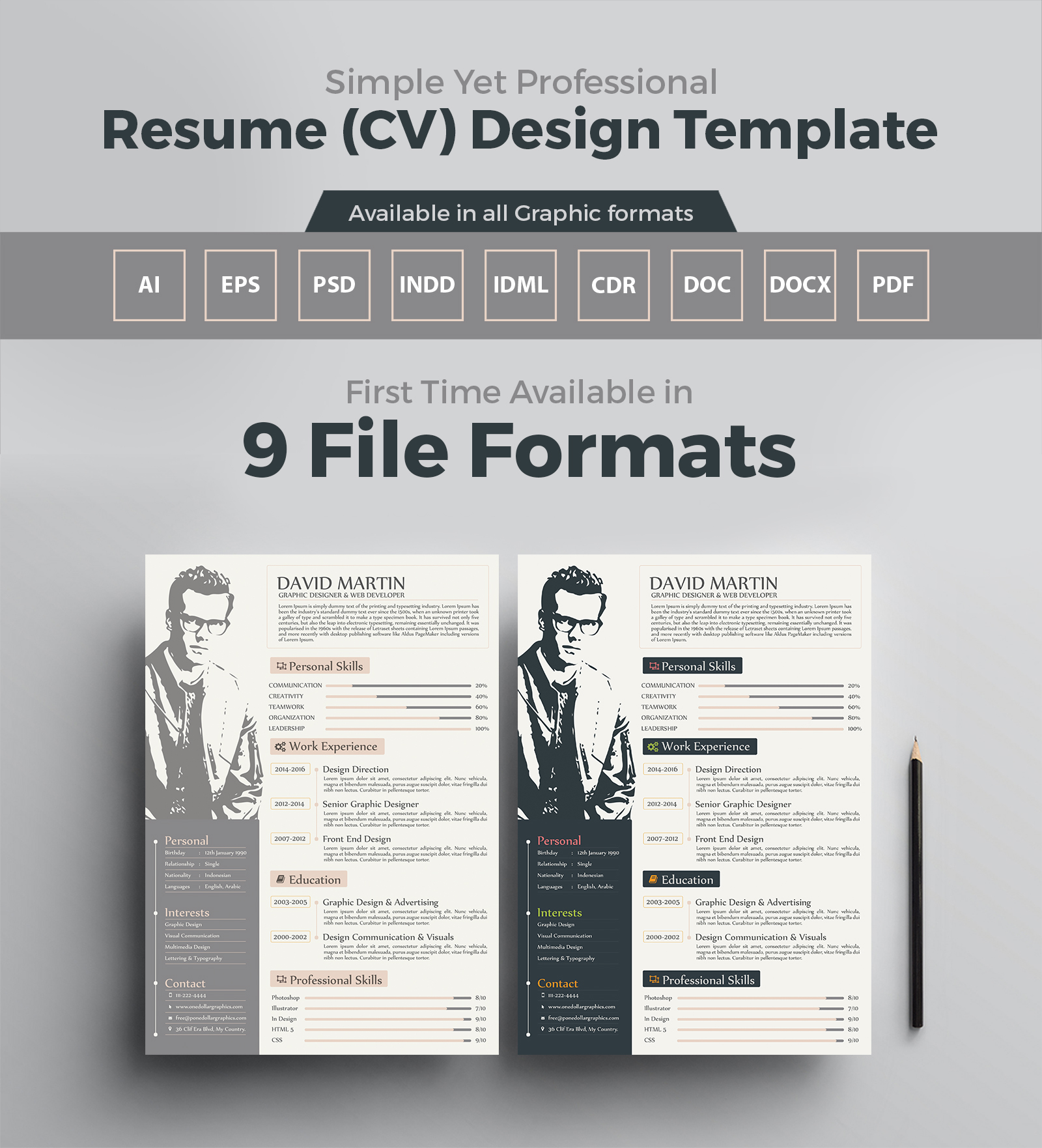 simple yet professional resume  cv  design templates in ai  eps  psd  pdf  cdr  doc  docx  indd