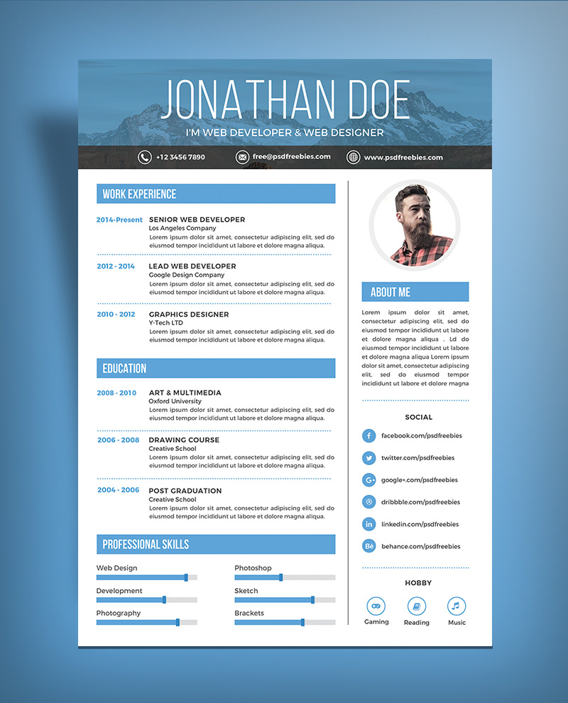 free simple resume design template for web    graphic