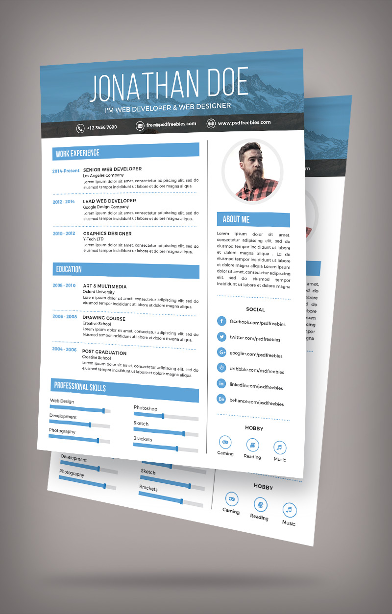 free simple resume design template for web    graphic