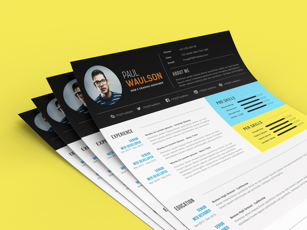 free modern resume template for web    graphic designer psd