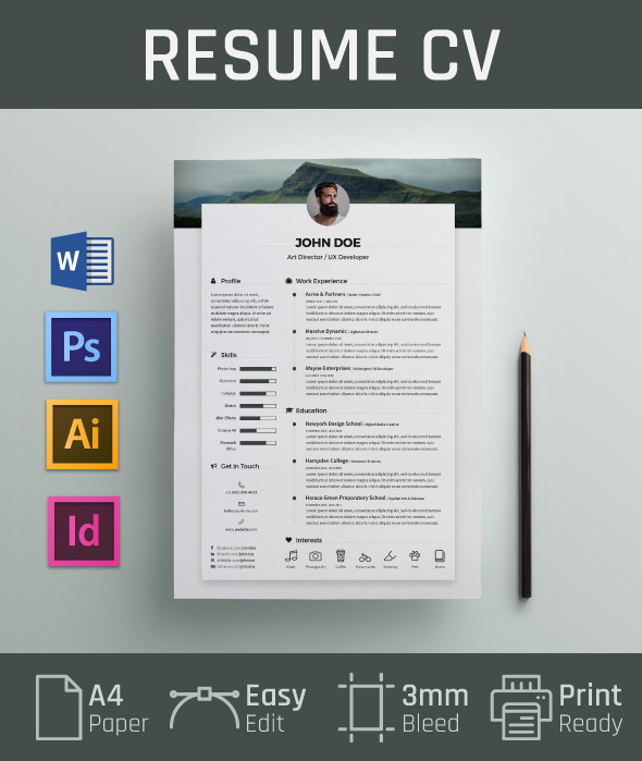 free resume cv design template  u0026 cover letter in doc  psd  ai  u0026 indd