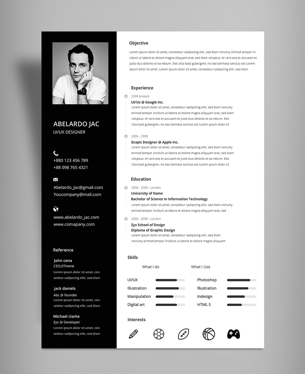 classy black  u0026 white resume  cv  template with cover letter free psd file