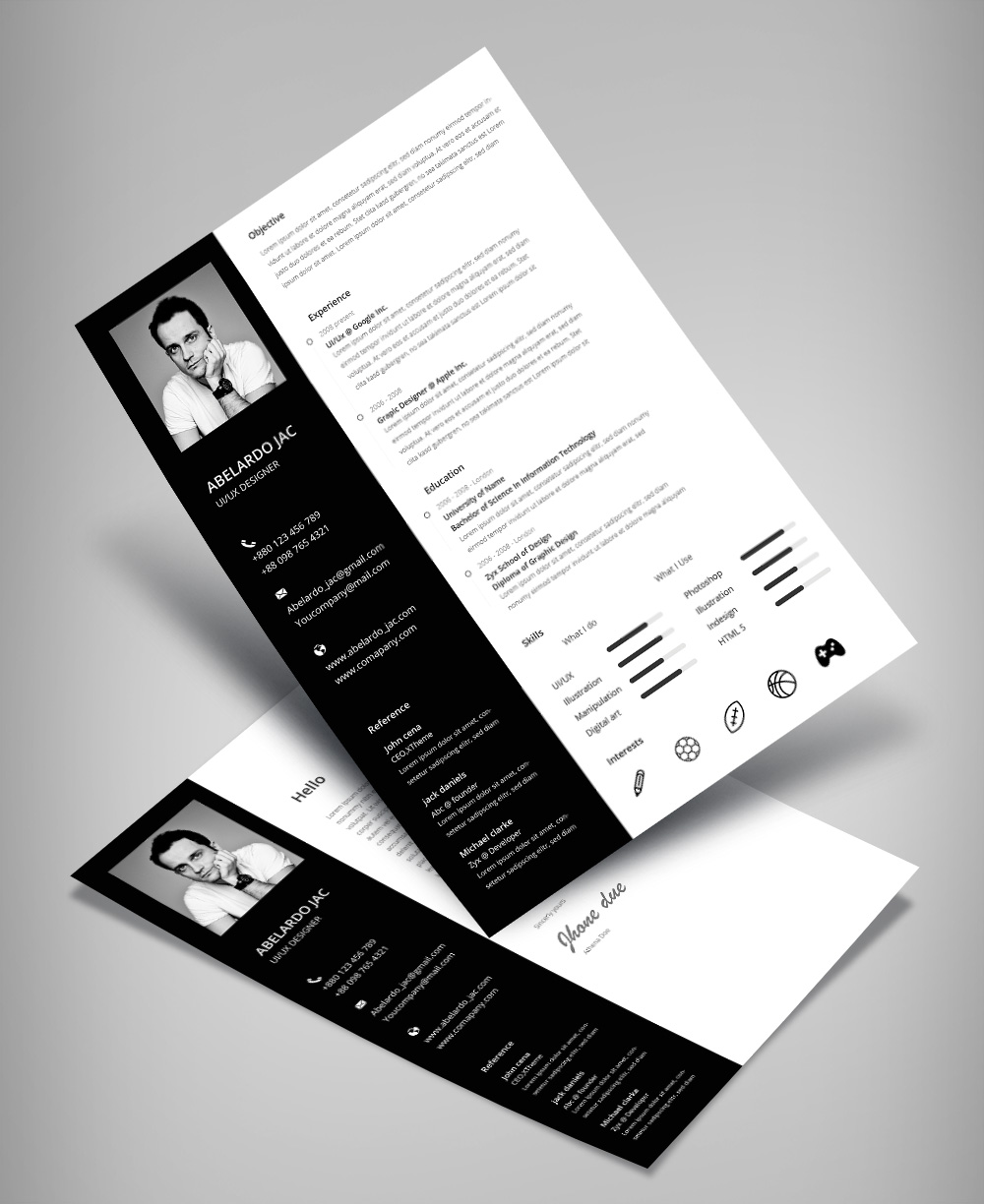 classy black  u0026 white resume  cv  template with cover letter free psd file