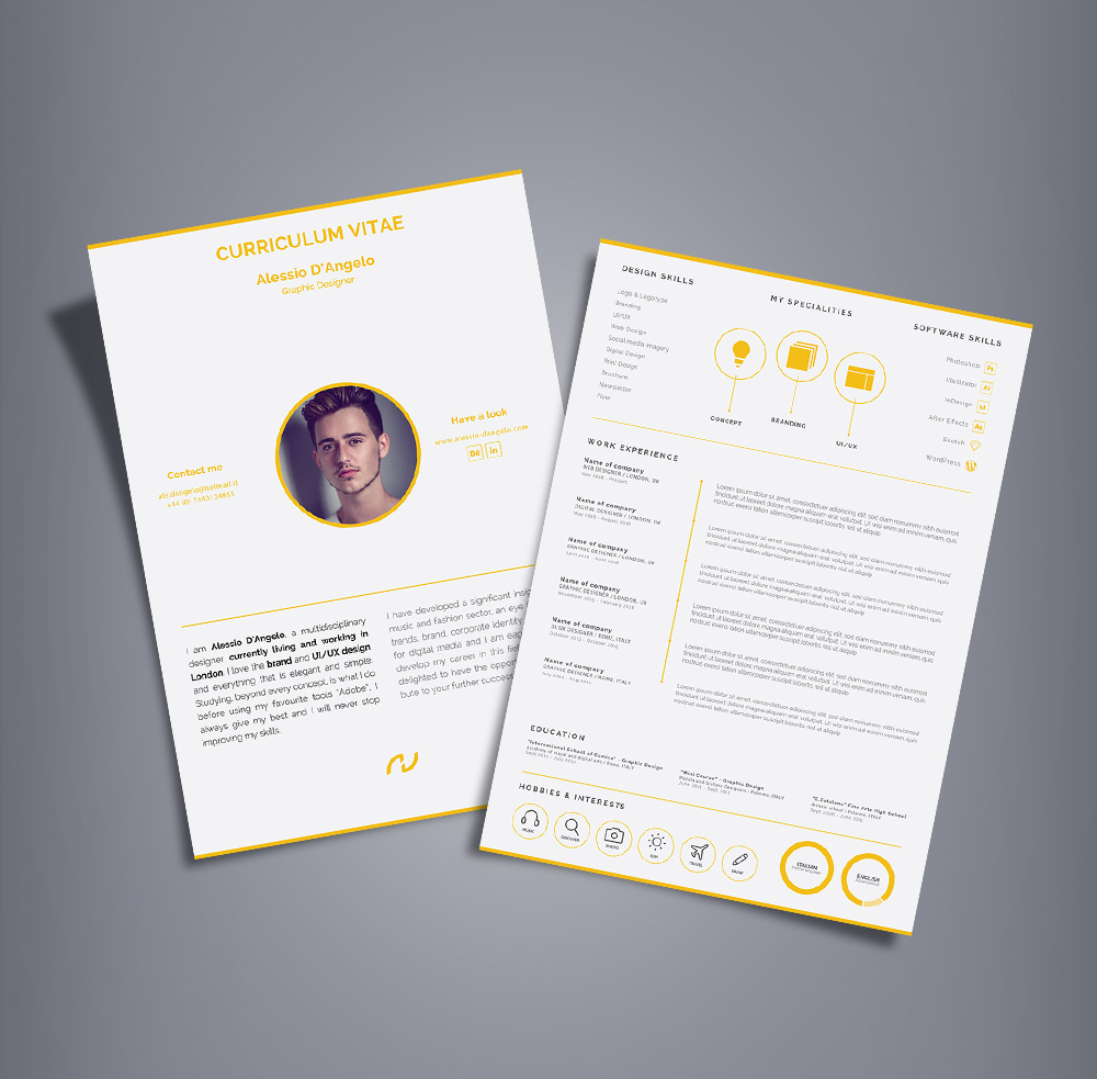 free professional 2 page resume design  cv  template ai