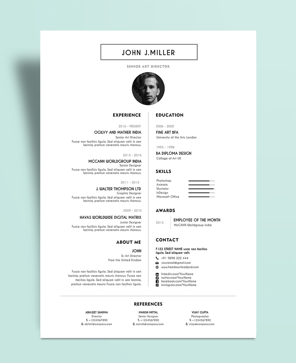 free simple resume layout cv design template psd file