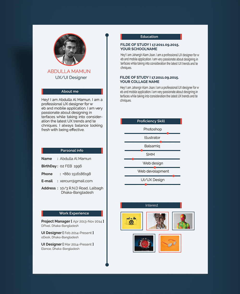 free simple resume  cv  design template psd for ux    ui
