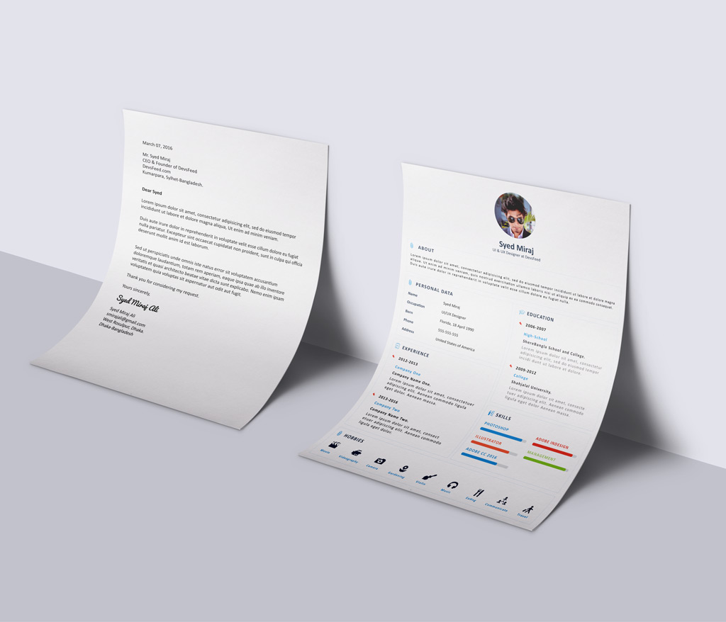 free simple resume  cv  design template with cover letter