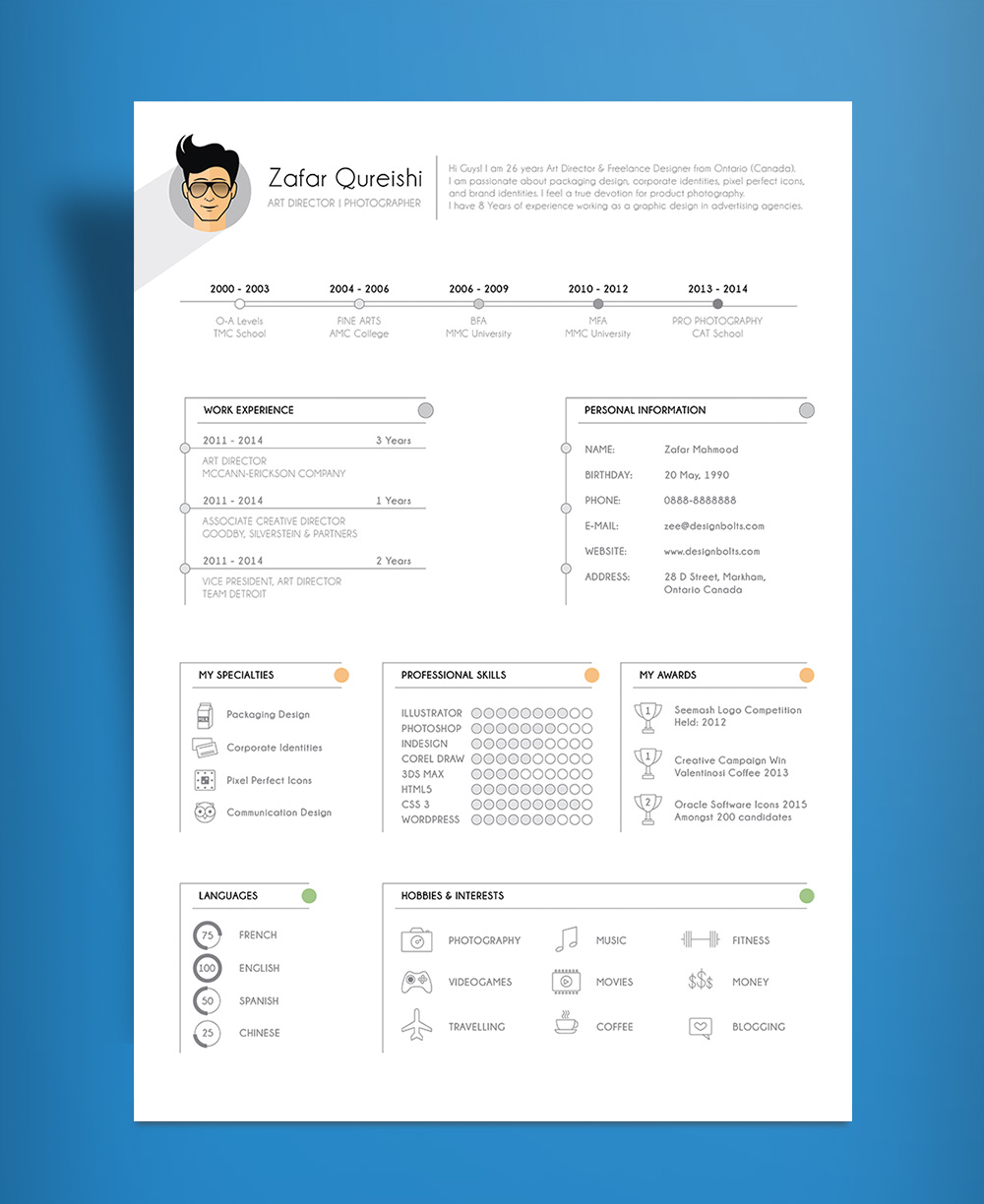 free simple resume  cv  template design for art director