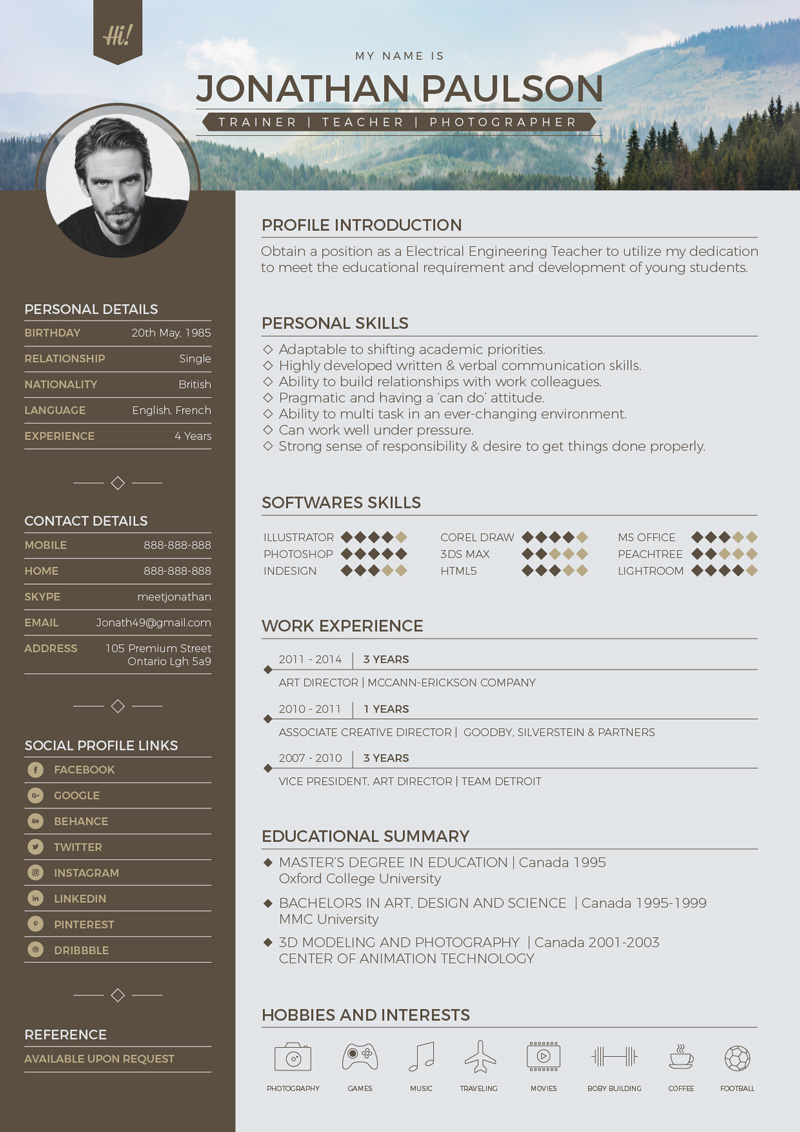 free professional modern resume  cv   portfolio page  u0026 cover letter design template