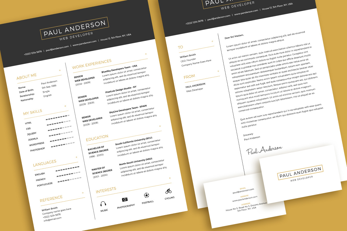 free minimal resume  cv  design template with cover letter