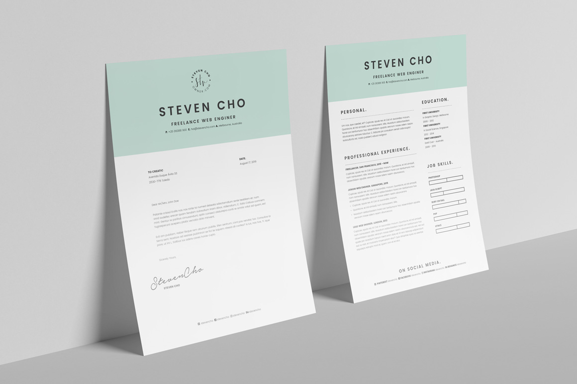 free minimalist resume  cv  design template with cover letter in doc  u0026 indesign