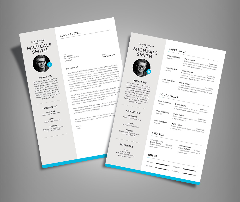 free professional resume  cv  design with cover letter available in 2 colors psd file