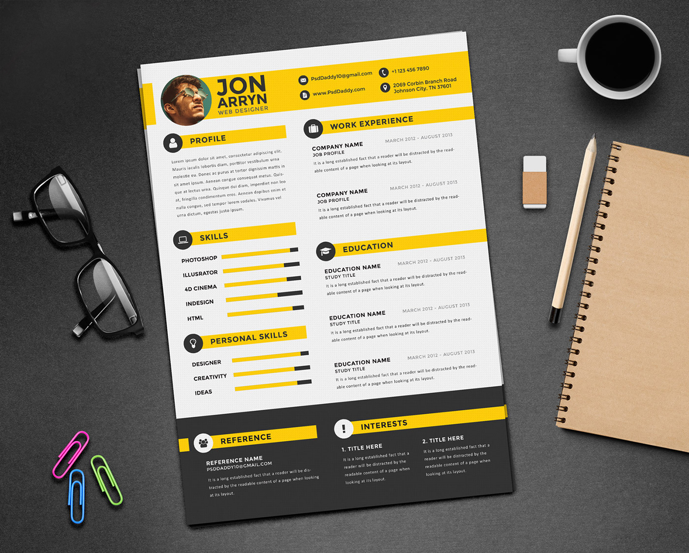 free creative resume  cv  design template with 3 colors