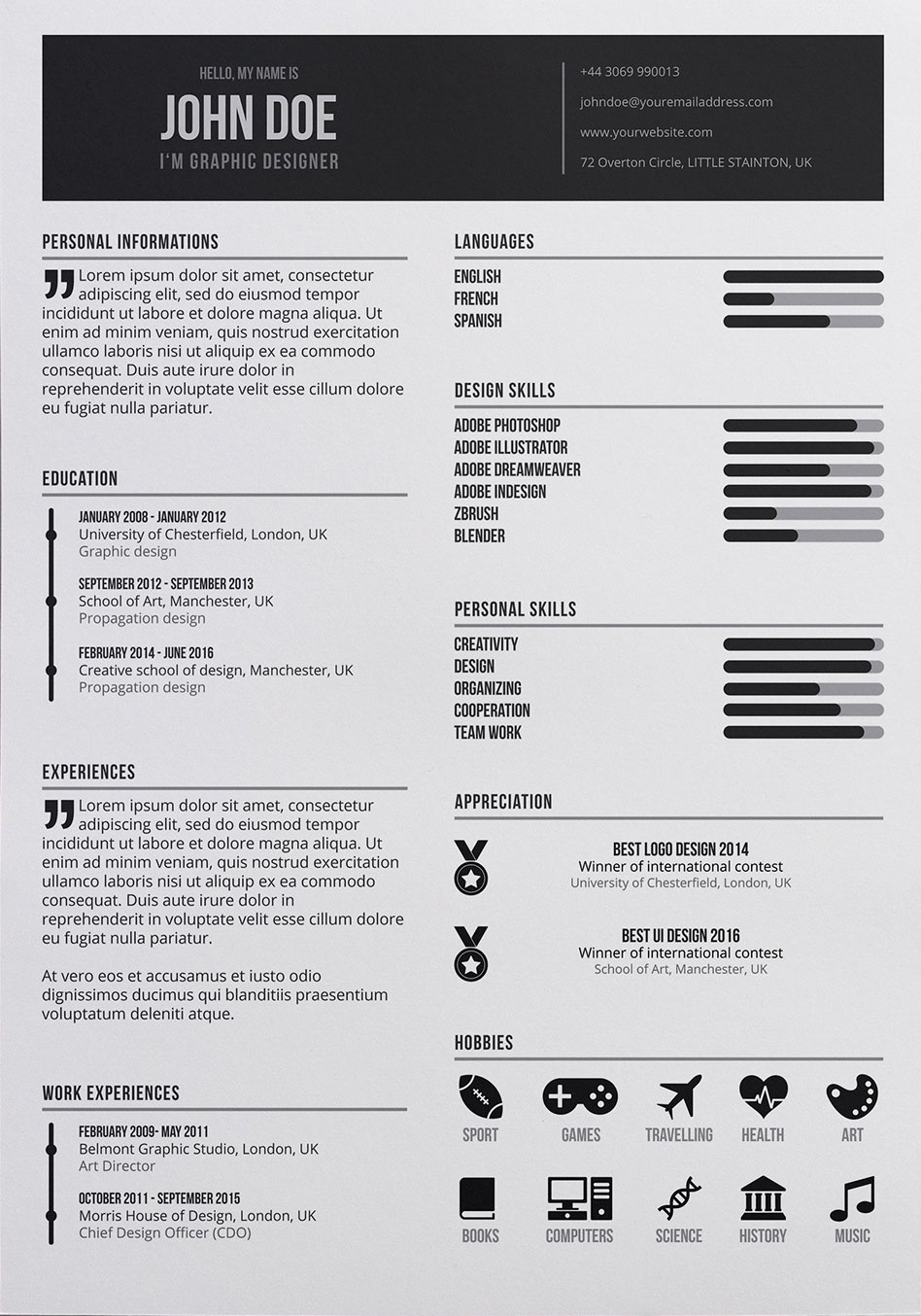 free graphic designer resume in psd format