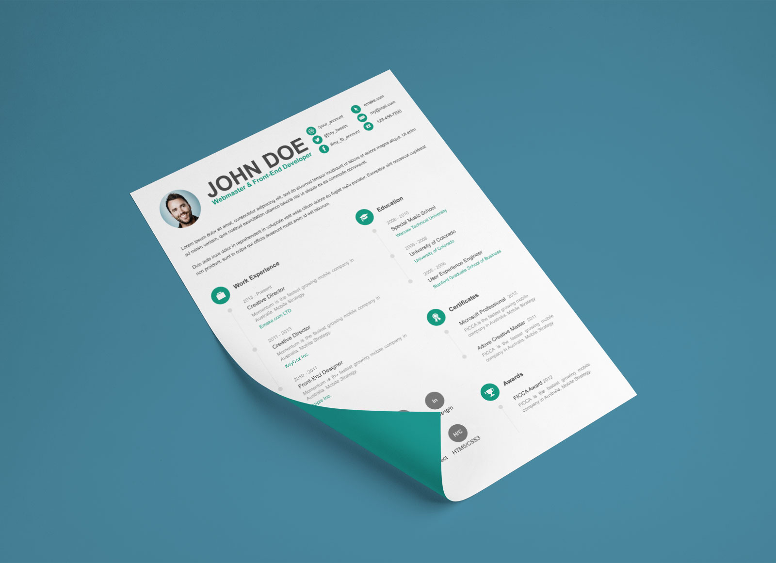 free psd resume cv template for webmasters  u0026 front end
