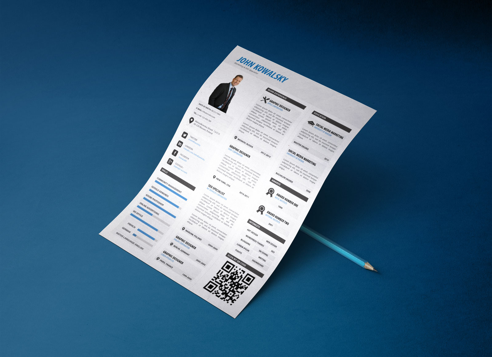 free professional resume template psd for marketing