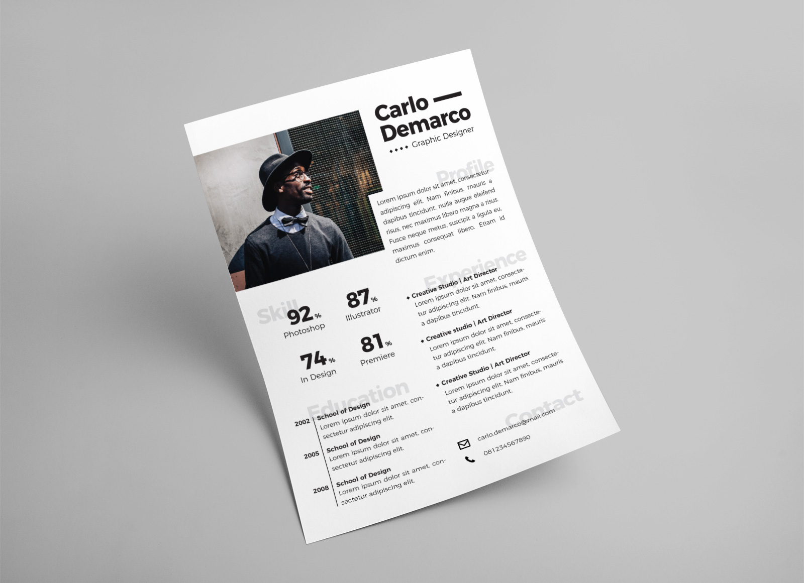 Free Modern Resume For Job In Ai Format For Interior
