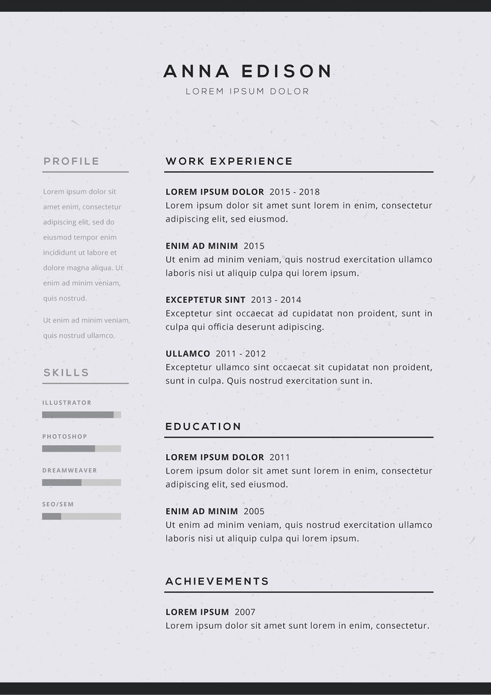 free black and white curriculum resume template