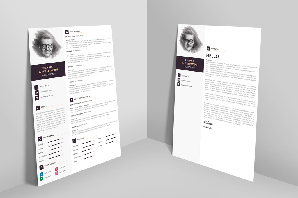 Creative Professional Resume (CV) Design Template With Cover Letter PSD File (1)