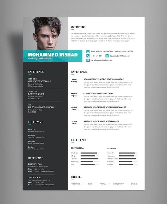  Free  Modern Resume  CV  Design Template PSD  File Good Resume 