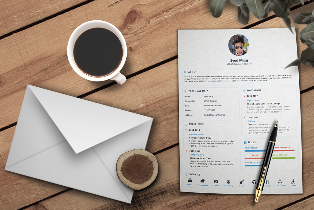 Free Simple Resume (CV) Design Template With Cover Letter PSD File (2)