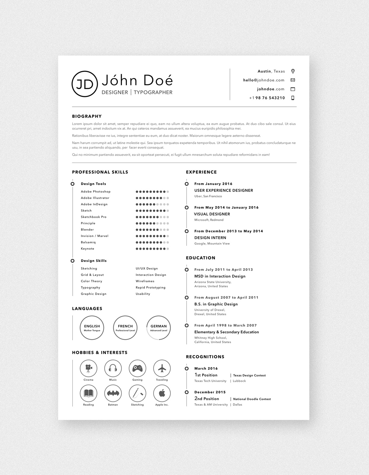Free Simple Clean Resume (CV) Design Template Sketch File (2)