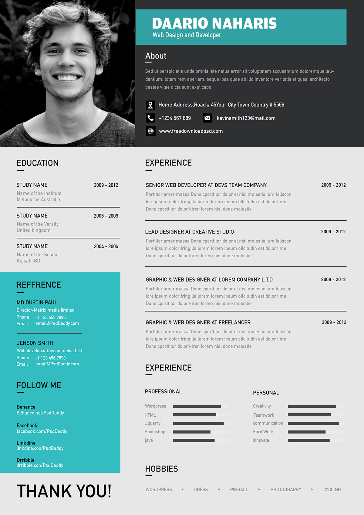 Best Free Modern Resume Template In PSD Format Good Resume