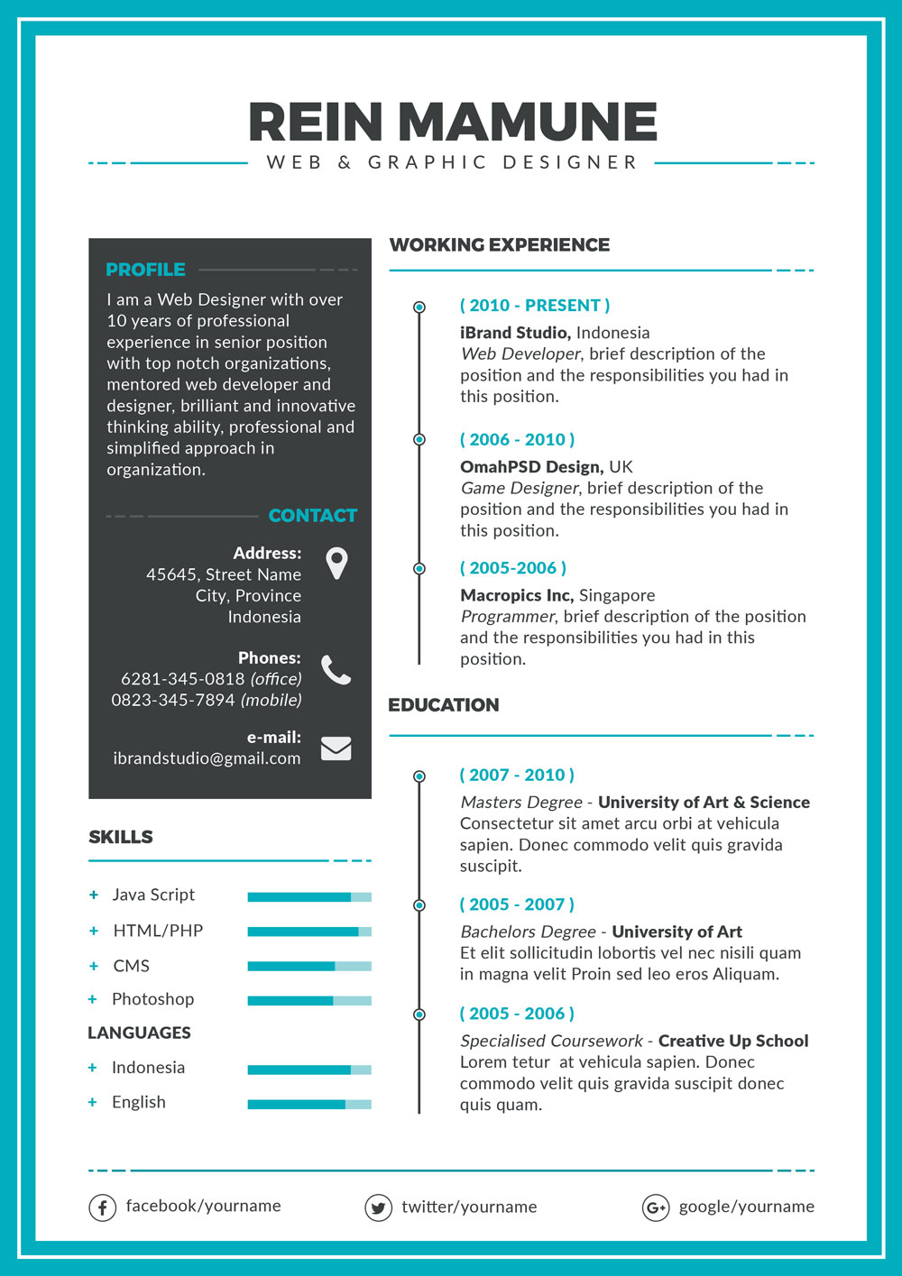 Free Perfect Resume Template Cover Letter Portfolio Design For Web Graphic Designers Good Resume
